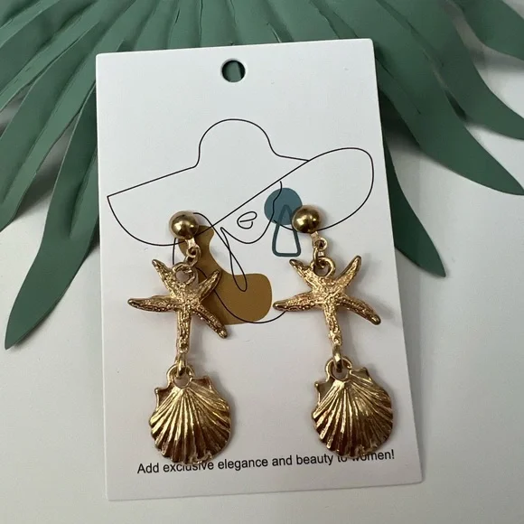 NEW Gorgeous Sea Shell Star Fish Statement Earrings ✨ - Picture 2 of 3